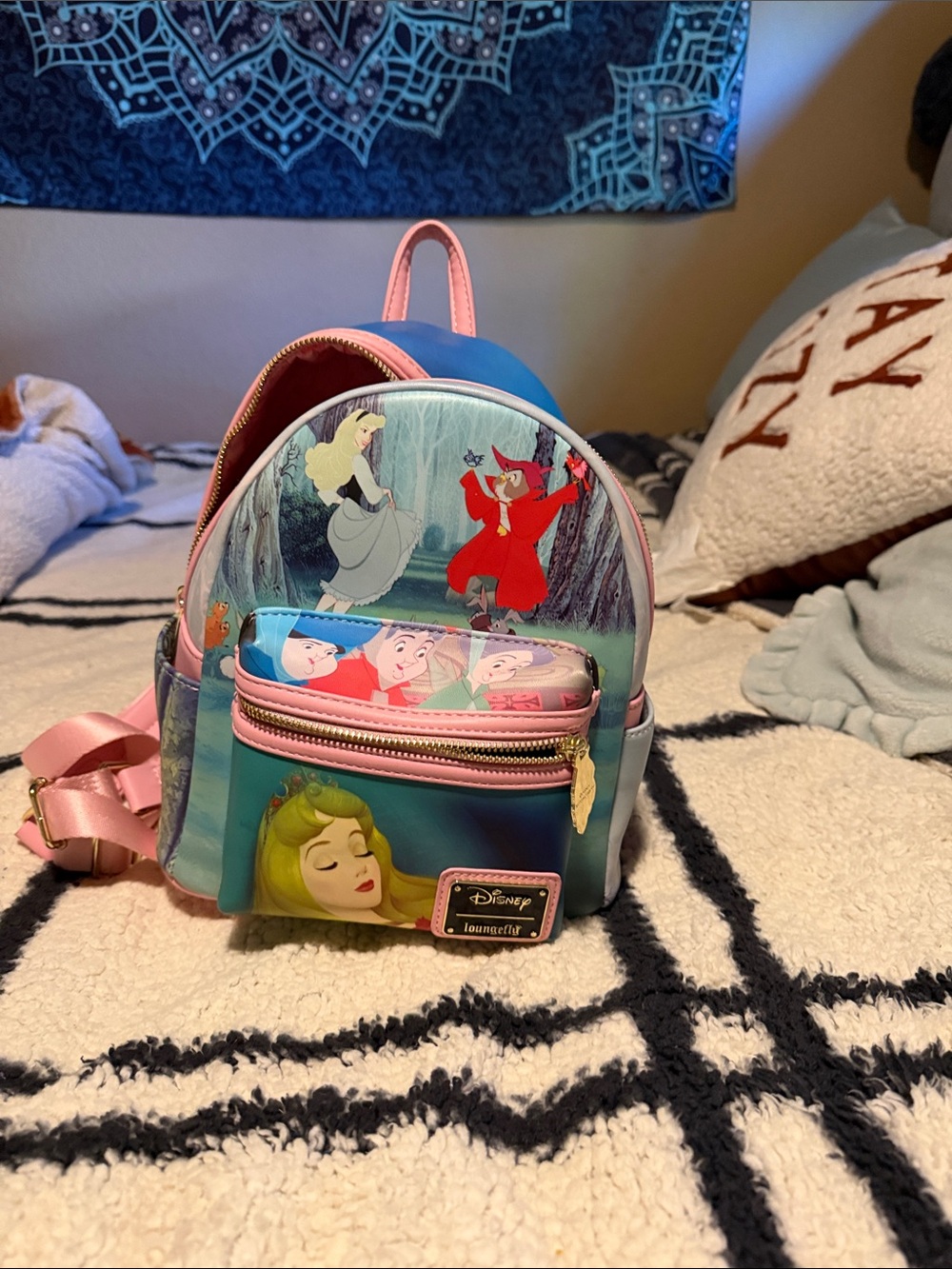 Loungefly Disney Aurora Mini Backpack in Blue & Pink